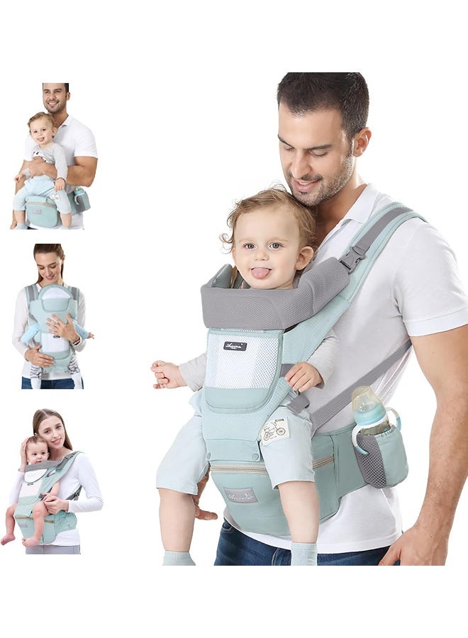Ocanoiy Baby Carrier Newborn to Toddler Baby Wrap Carrier with Hip Seat Kangaroo Carrier Toddler Infant Baby Holder for Men Women Dad Mom (Green) - Image 1